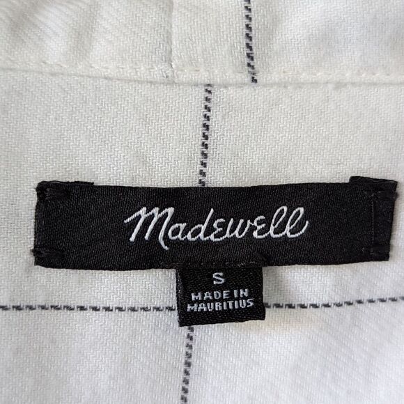 Madewell Neutral Flannel Tie-Neck Shirt in Windowpane women's sz S - Picture 13 of 16